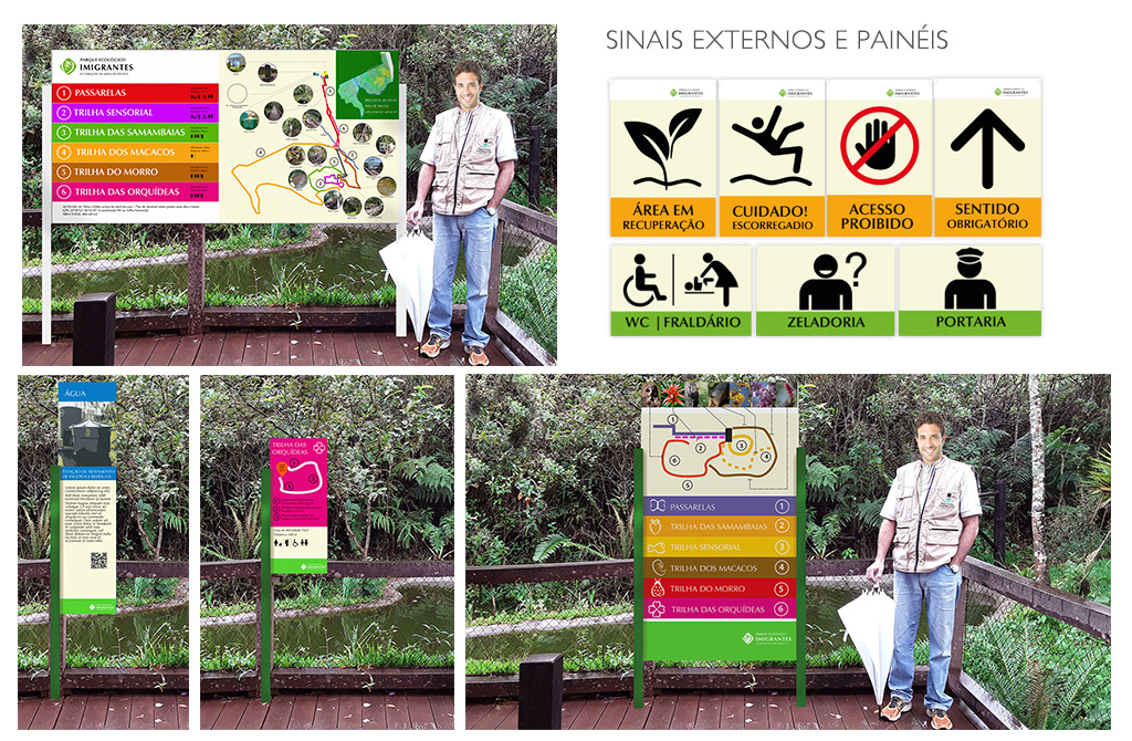 Criação e design gráfico Oscar Fontoura Jr; comunicação visual para Parque Ecológico; Placas de sinalização